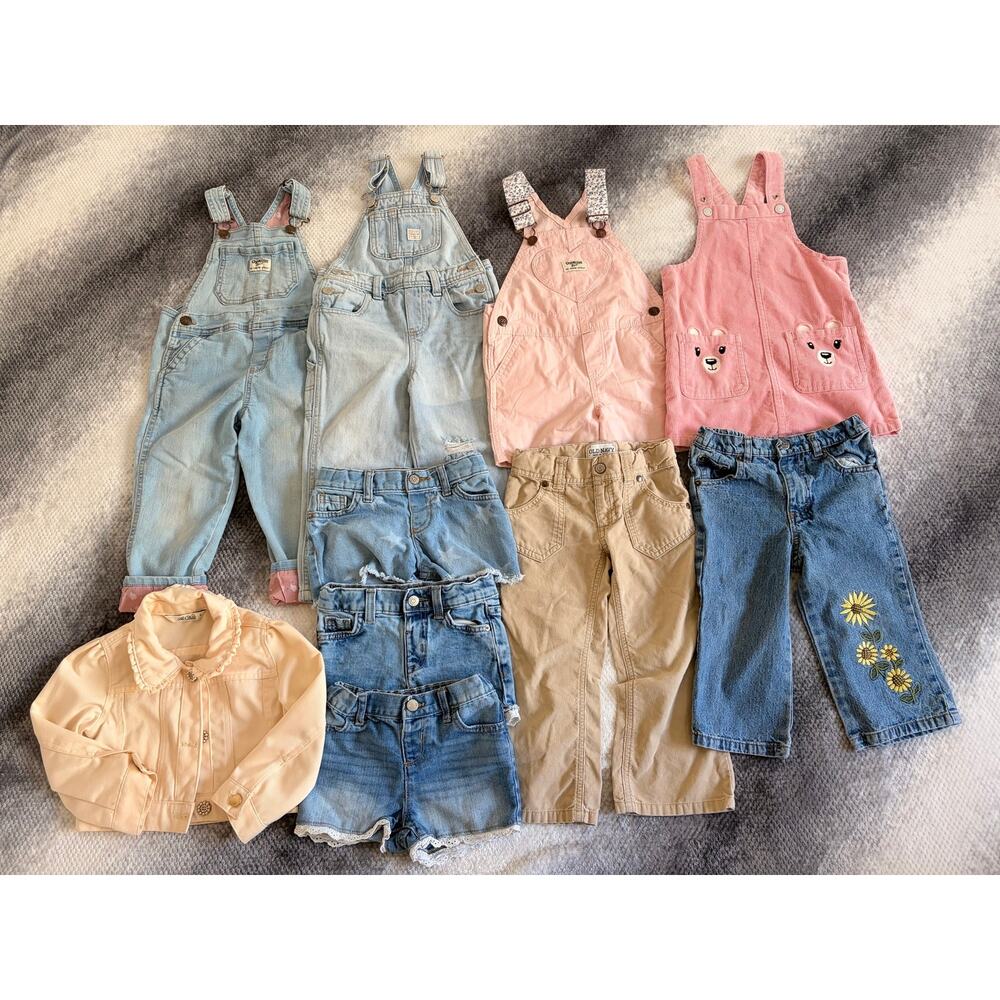 10 PC Bundle Size 3T Toddler Girl Jean Shorts Overalls Cat & Jack Osh Kosh